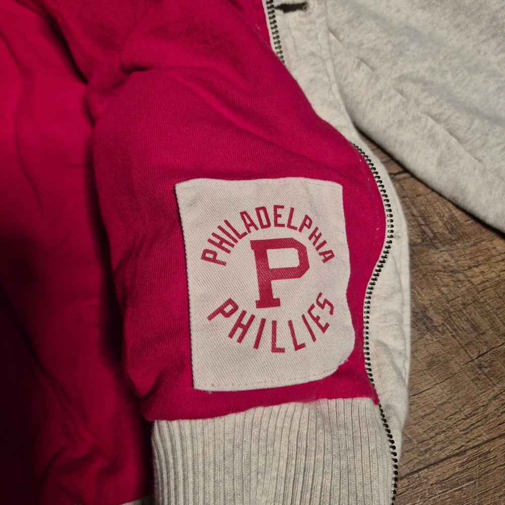 Philadelphia Phillies Hoodie Jacket Mitchell & Ness Cooperstown Mens L Cream MLB - Picture 11 of 12
